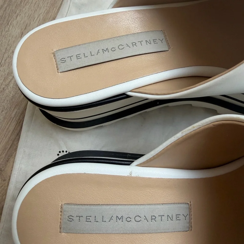Stella McCartney White Platform Slides with Black Accents